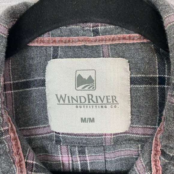 WindRiver Flannel Shirt Roll Tab Sleeves Cotton Sz Med Grey Pink Plaid - Picture 7 of 10